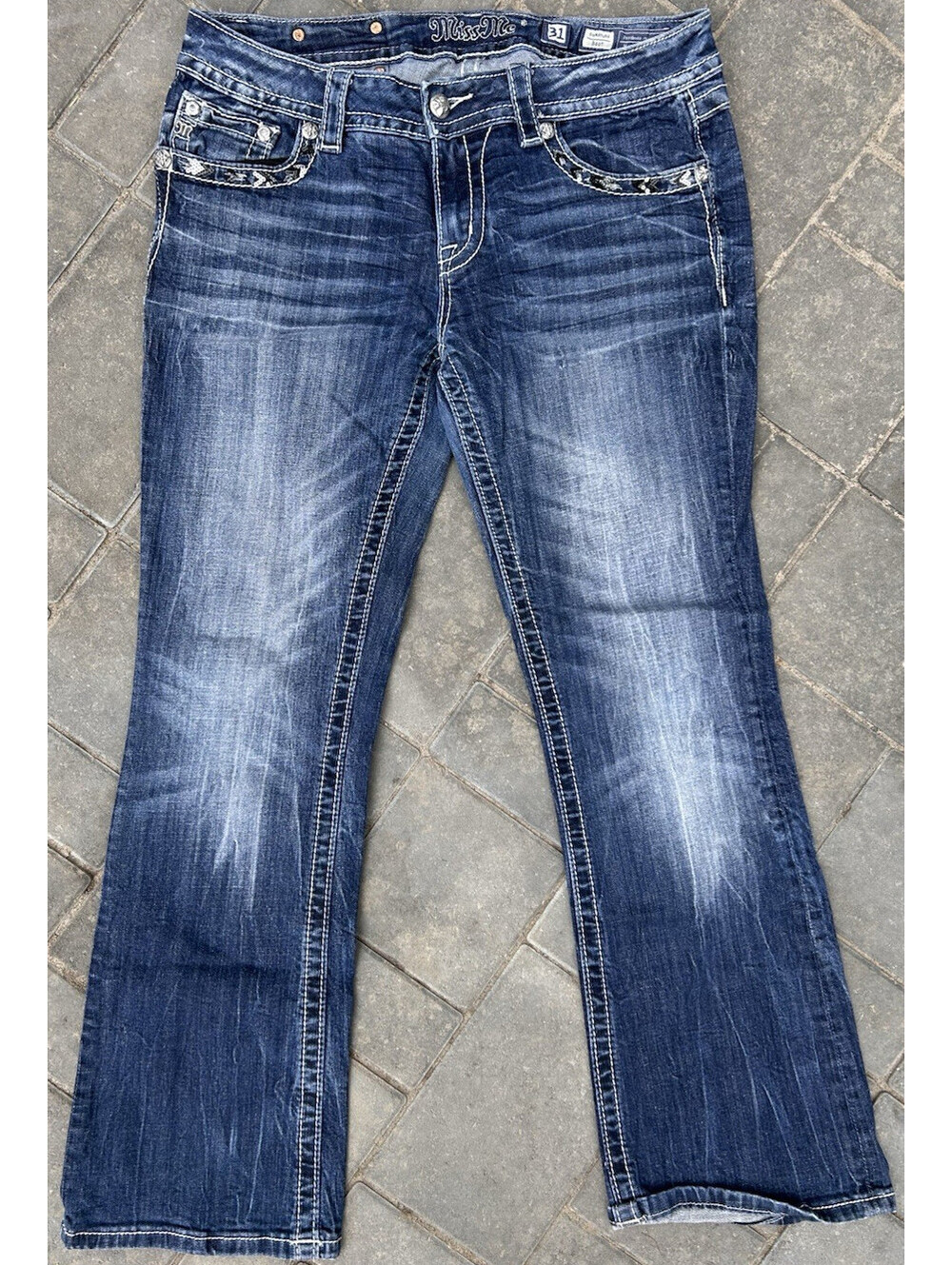 Miss Me Denim Blue Jeans Women's 31W x 30L Boot Cut Embroidered Cowgirl Pants